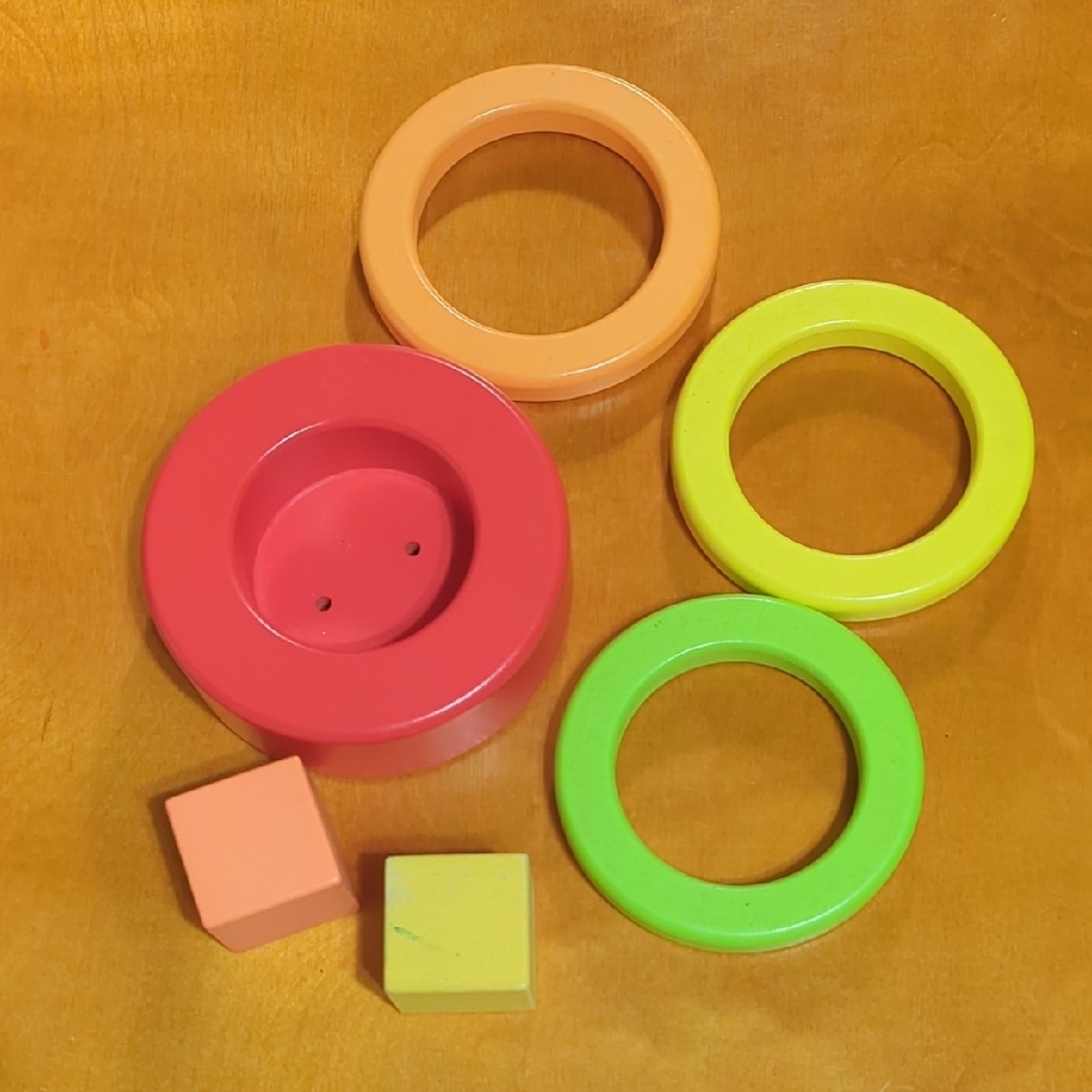 🔥3 for $12🔥 Stacking Rings and Blocks Toy - Pink, Orange, Yellow, Green Set